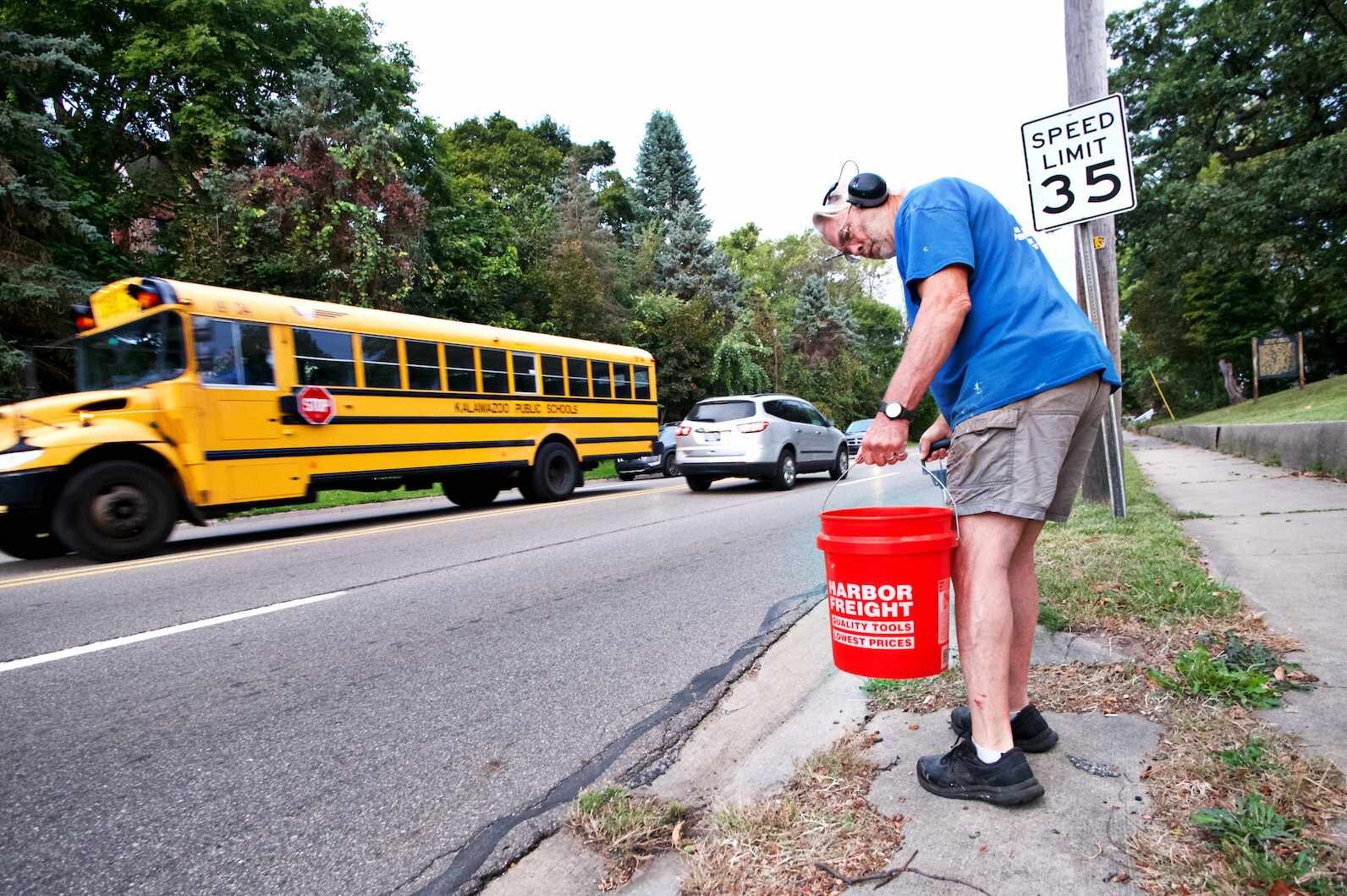  Thomas Kostrzewa, a Western Michigan University professor who lives on Prospect takes regular litter-collecting treks along West Main.