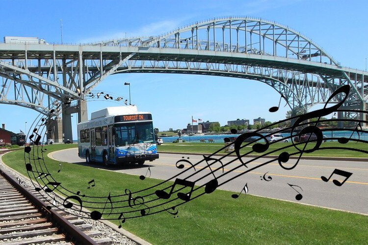 Blue Water Transit’s El Dorado under the Blue Water Bridge in Port Huron.