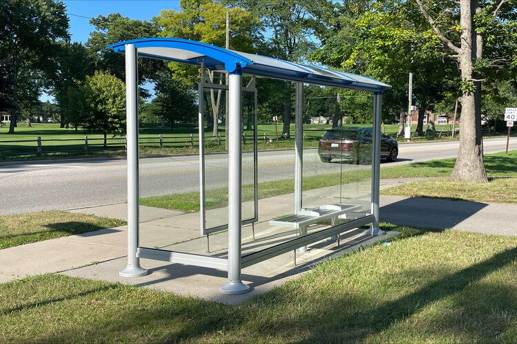 A newly built bus shelter is on Krafft Road in Port Huron.