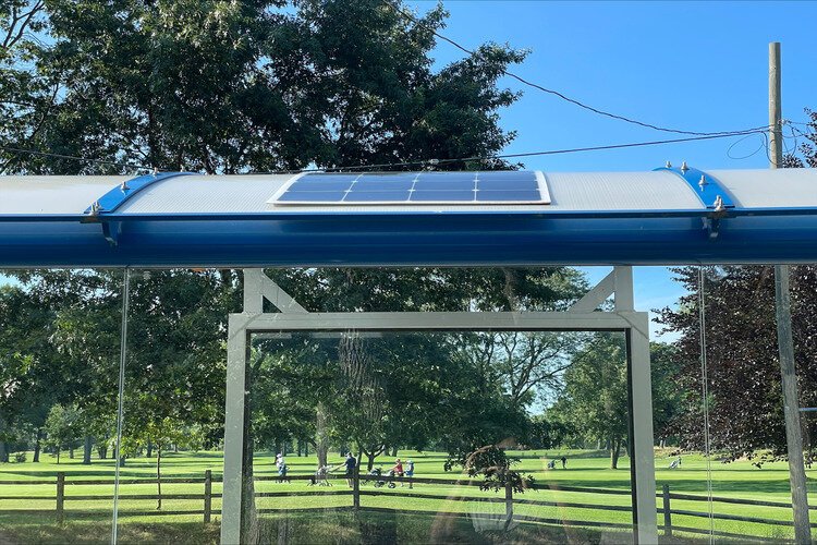 Solar panel on a bus shelter on Krafft Road in Port Huron.