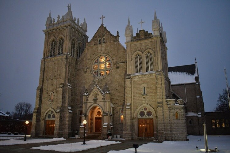 The 1903 Holy Cross Church in Marine City on a chilly Sunday morning.