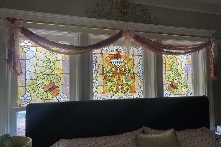 Stained glass windows inside the James McColl House.