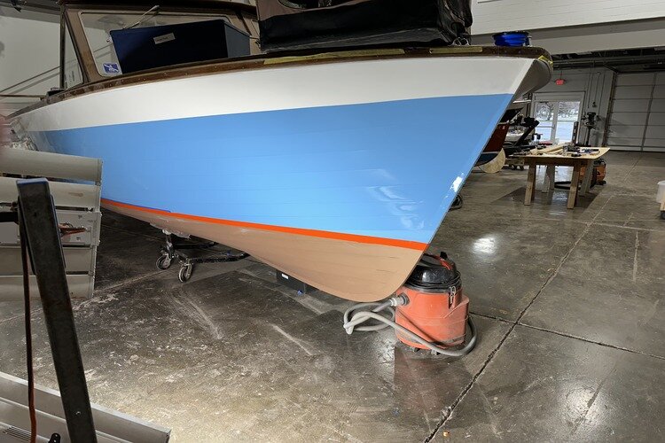 Lyman boat bottom freshly painted with awl grip.