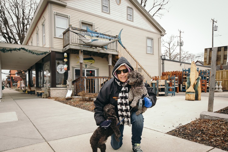 Penny Rose-Gray enjoys walking her dogs in downtown Marine City.