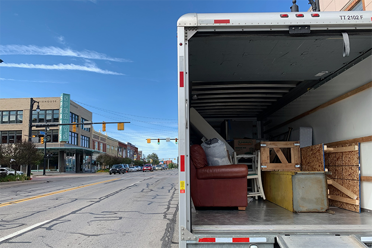 Port Huron residents Tyler Moldovan and Alexandra Hand packing up to move to their new home.