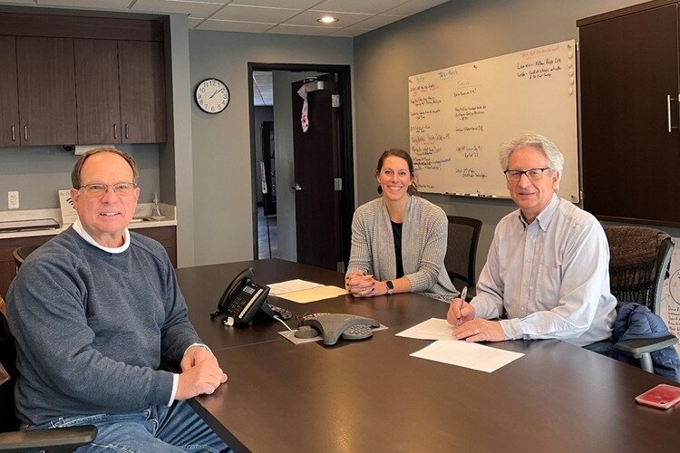 Left to right: Ralph Livingston, President Elect St Clair Rotary; Jackie Hanton, Vice President Community Foundation of St. Clair County; Bill Kauffman, St. Clair Rotary President execute the fund agreement.