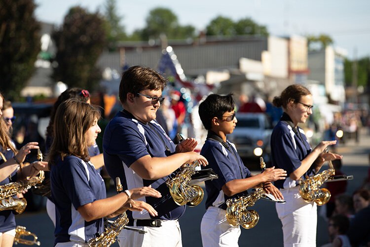 Members of the Yale band perform during the parade at the 2023 Yale Bologna Festival.