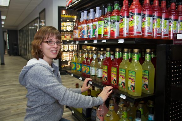  Hannah Jakubiszyn stocking shelves at Spirits.