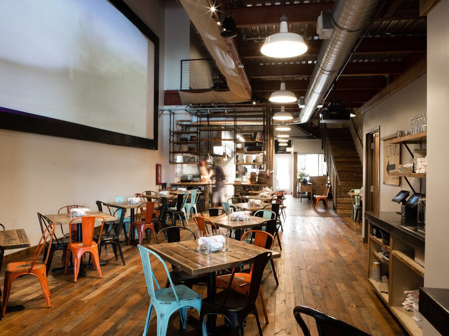 The interior of the former Delft Theater, now Delft Bistro.