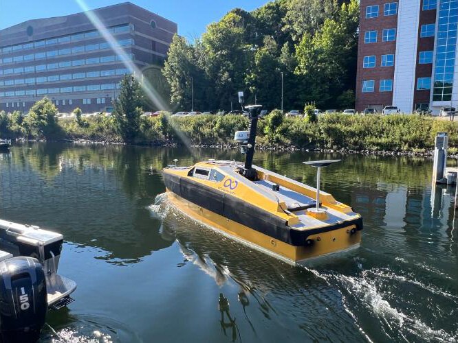 The Autonomous Surface Vessel en route to Lake Superior.