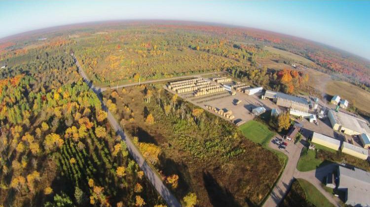 An aerial view of Connor Sports in Amasa.