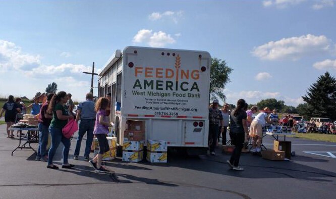 A Feeding America truck delivers food in Northern Michigan.