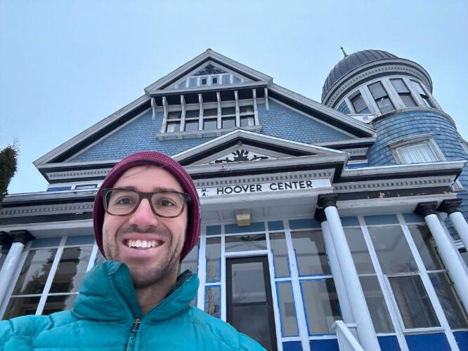 Real estate investor Jonathan Nagel in front of the historic Hoover Center.