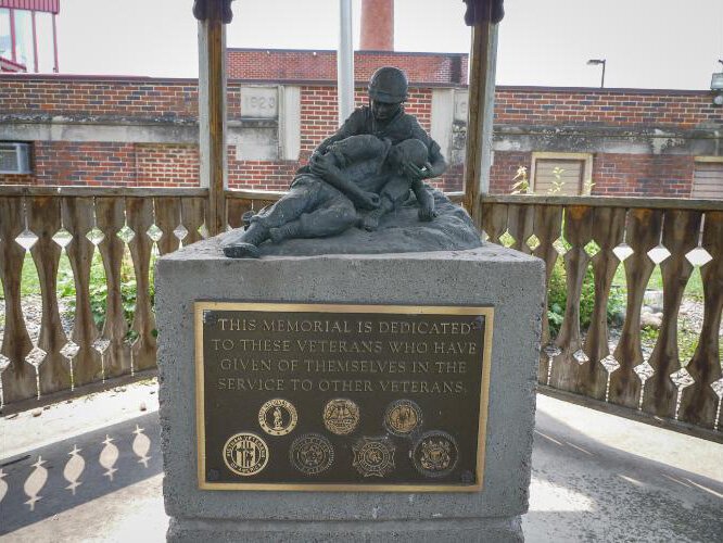 A monument to veterans stands on the grounds of MyMichigan Medical Center Sault.